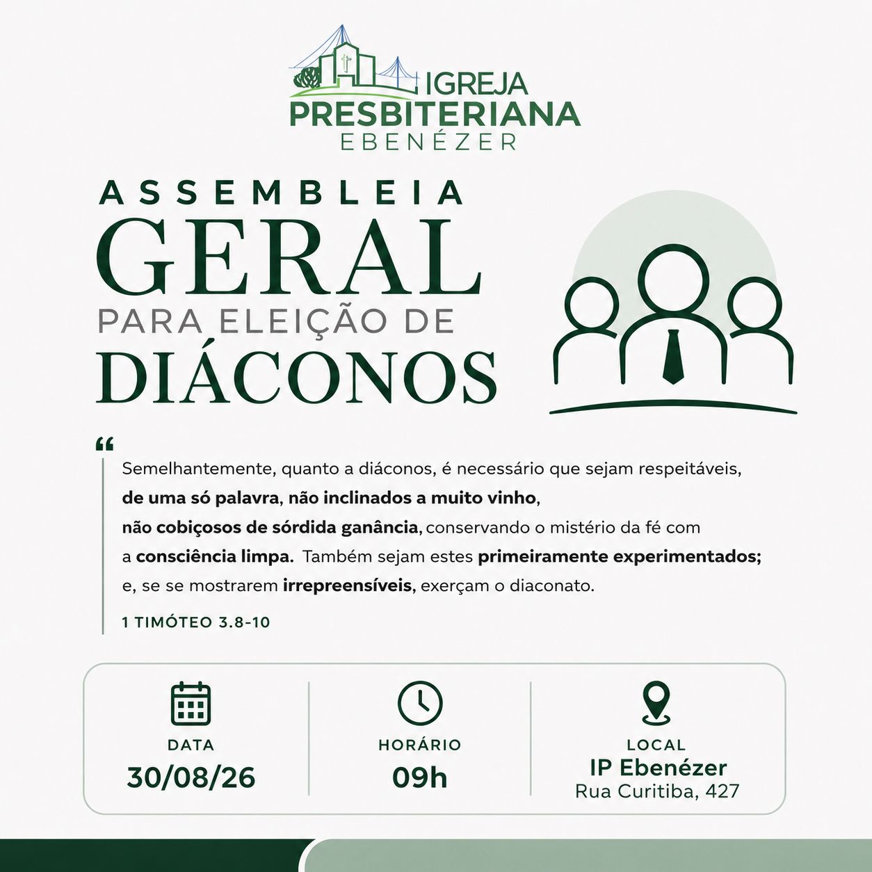 Assembleia Geral para Eleição de Diáconos 30/08/2026